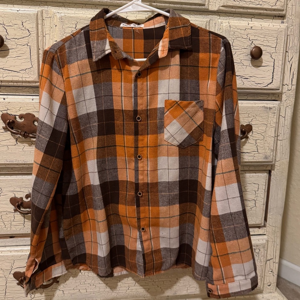 SHEIN Checkered Shirt in Brown and Orange